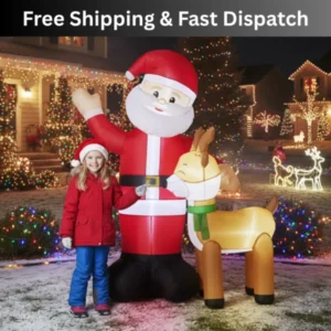 1.9M Inflatable Santa & Reindeer | LED Holiday Decoration