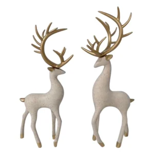 Deer Sculpture Decor | Beige Reindeer Figurine for Bedroom