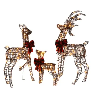 3-Piece Lighted Reindeer Set | Outdoor Rattan Decor with 210 LED Lights