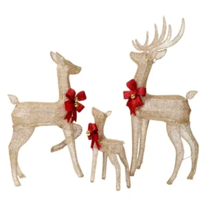 3-Piece Lighted Reindeer Set | Golden Outdoor Decor with 210 LEDs