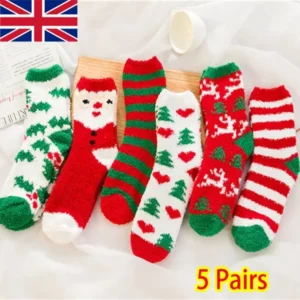 5 Pairs Ladies Fluffy Christmas Socks | Cozy Winter Gift Set
